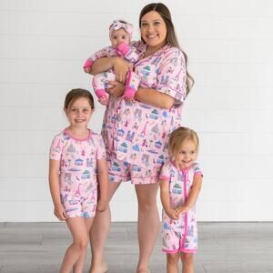 Little Sleepies Pink Weekend in Paris Shirt/Shorts Bamboo PJ Set 12-18M & 18-24M